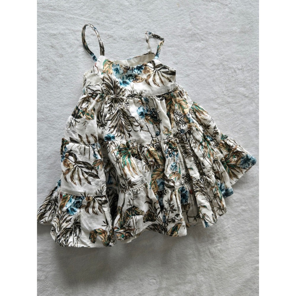 Banana Republic Baby Linen Tropical Floral Tiered Dress Cream Green 6-12 Months‎